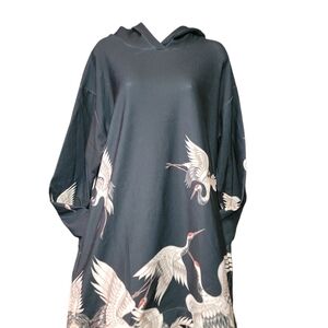 Aloha From Deer Black Cranes Hoodie Oversize Dress Sz XL